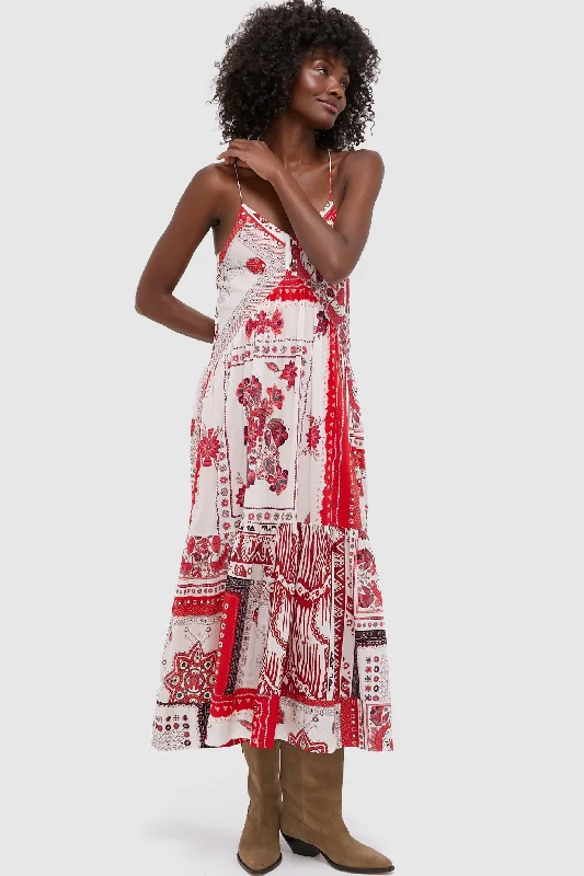 Midi dresses with off - the - shoulder necklines for a flirty look Red and Ecru Sabba Dress Midi dresses with off - the - shoulder necklines for a flirty look Red and Ecru Sabba Dress