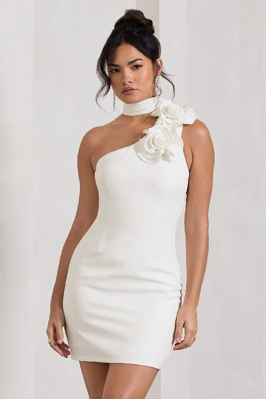 Mini dresses with tiered skirts for added volume The Party |  White Mini Dress With Ruffled Choker