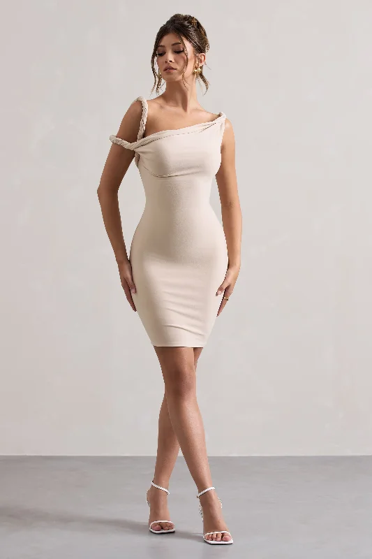 Mini dresses with beaded embellishments for a fancy event Tali | Champagne Twisted Asymmetric Bodycon Mini Dress