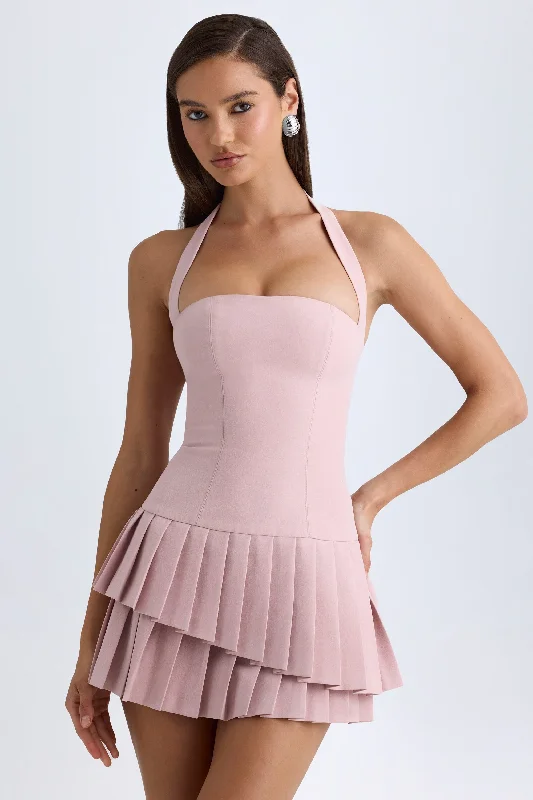 Mini dresses with wrap - around styles Asymmetric Layered Halterneck Mini Dress in Pink Mauve Mini dresses with wrap - around styles Asymmetric Layered Halterneck Mini Dress in Pink Mauve
