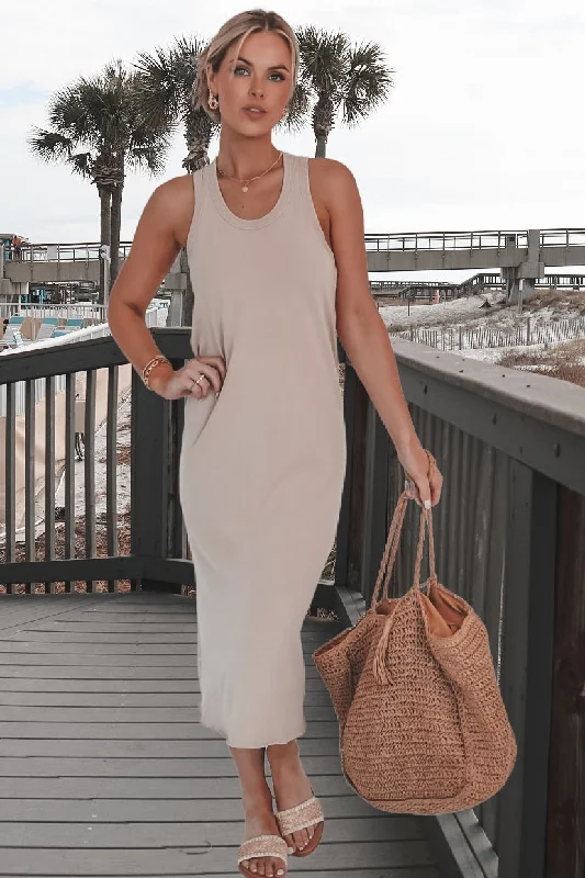 Midi dresses with button - front designs for a classic touch Talk Warmer Weather To Me Taupe Midi Dress Midi dresses with button - front designs for a classic touch Talk Warmer Weather To Me Taupe Midi Dress
