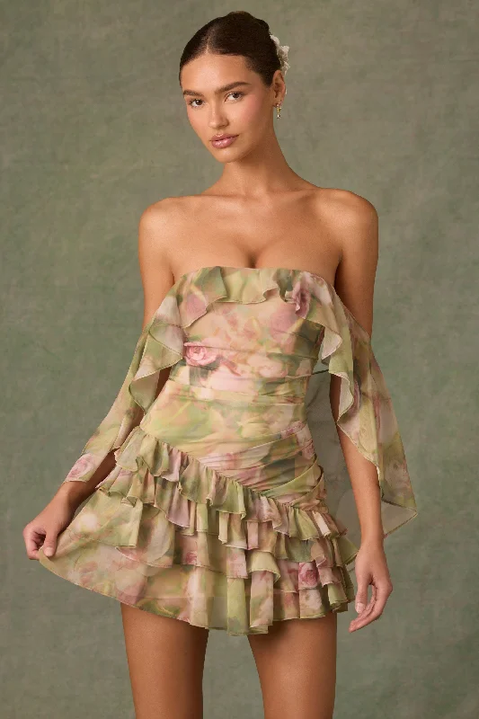 Mini dresses with spaghetti straps for a delicate look Off-Shoulder Ruffled Mini Dress in Floral Multi Print Mini dresses with spaghetti straps for a delicate look Off-Shoulder Ruffled Mini Dress in Floral Multi Print