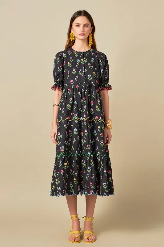 Midi dresses with embroidered accents for a unique and detailed design Wisteria Scalloped Midi Dress Midi dresses with embroidered accents for a unique and detailed design Wisteria Scalloped Midi Dress
