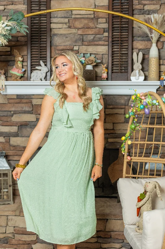 Midi dresses with gathered skirts for a full and flowing silhouette Ruffles & Bows Woven Midi Easter Dress by She & Sky Midi dresses with gathered skirts for a full and flowing silhouette Ruffles & Bows Woven Midi Easter Dress by She & Sky