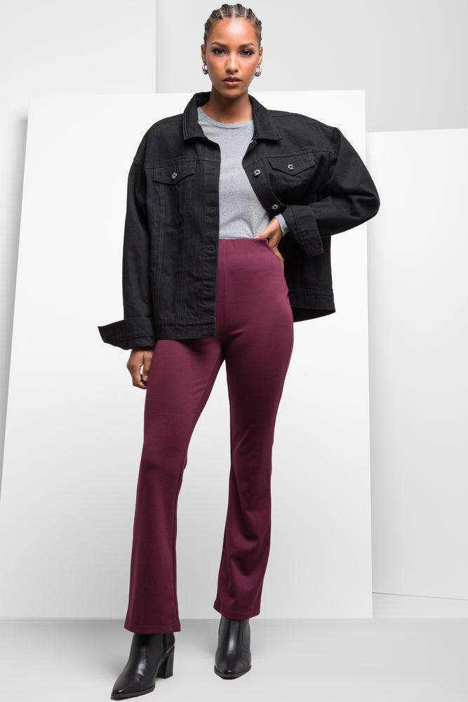 Women's Fleece - Lined Tight Trousers in Dark Blue for Warmth in Cold WeatherFlare Pants Red