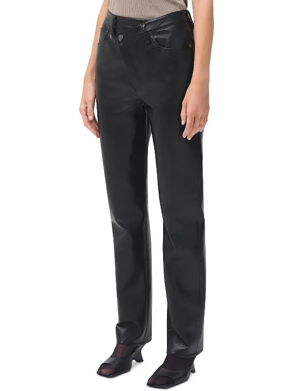 Women's Tight Trousers with Elastic Waistband in Black for Easy and Comfortable WearWomens Leather Blend High Rise Straight Leg Pants Women's Tight Trousers with Elastic Waistband in Black for Easy and Comfortable WearWomens Leather Blend High Rise Straight Leg Pants