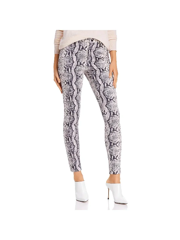 Women's Tight Trousers with Rhinestone Embellishments in Silver for a Sparkly LookWomens Snake Print Ankle Skinny Pants Women's Tight Trousers with Rhinestone Embellishments in Silver for a Sparkly LookWomens Snake Print Ankle Skinny Pants
