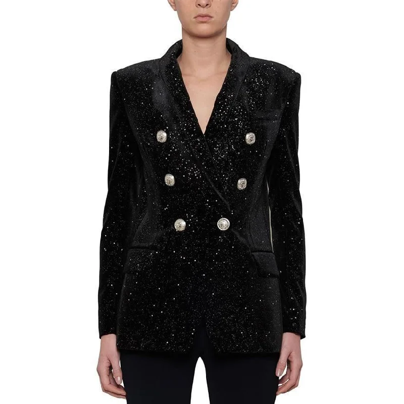 Single - Breasted Women's Tweed Blazers with Gold Buttons for a Classic LookGlitter Velvet Blazer Women - Casual - Plain-Solid Single - Breasted Women's Tweed Blazers with Gold Buttons for a Classic LookGlitter Velvet Blazer Women - Casual - Plain-Solid
