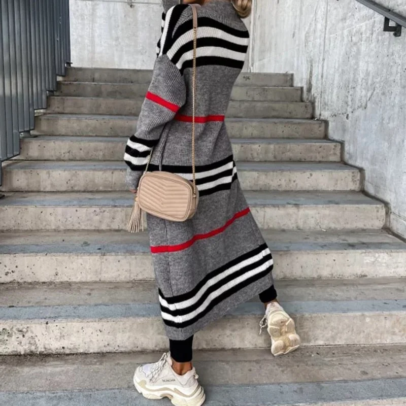 oversized women cardigan for a trendy and cozy lookAmy Fashion - Casual Striped Color Matching Knitted Long Sweaters Cardigan oversized women cardigan for a trendy and cozy lookAmy Fashion - Casual Striped Color Matching Knitted Long Sweaters Cardigan