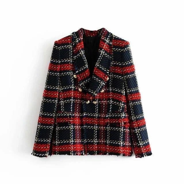 Plus Size Women's Cropped Velvet Blazers in Burgundy for a Night OutWomen Plaid Tweed Blazer Women - Casual - Plaid Plus Size Women's Cropped Velvet Blazers in Burgundy for a Night OutWomen Plaid Tweed Blazer Women - Casual - Plaid