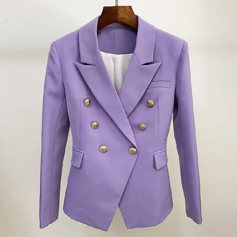 Single - Breasted Women's Tweed Blazers with Gold Buttons for a Classic LookOffice Ready Purple Blazer Women - Casual - Plain-Solid Single - Breasted Women's Tweed Blazers with Gold Buttons for a Classic LookOffice Ready Purple Blazer Women - Casual - Plain-Solid