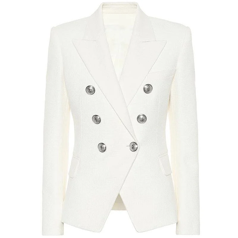 Double - Breasted Women's Polyester Blazers in Bright Colors for a Fun StyleWhite Party Blazer Women - Casual - Plain-Solid Double - Breasted Women's Polyester Blazers in Bright Colors for a Fun StyleWhite Party Blazer Women - Casual - Plain-Solid