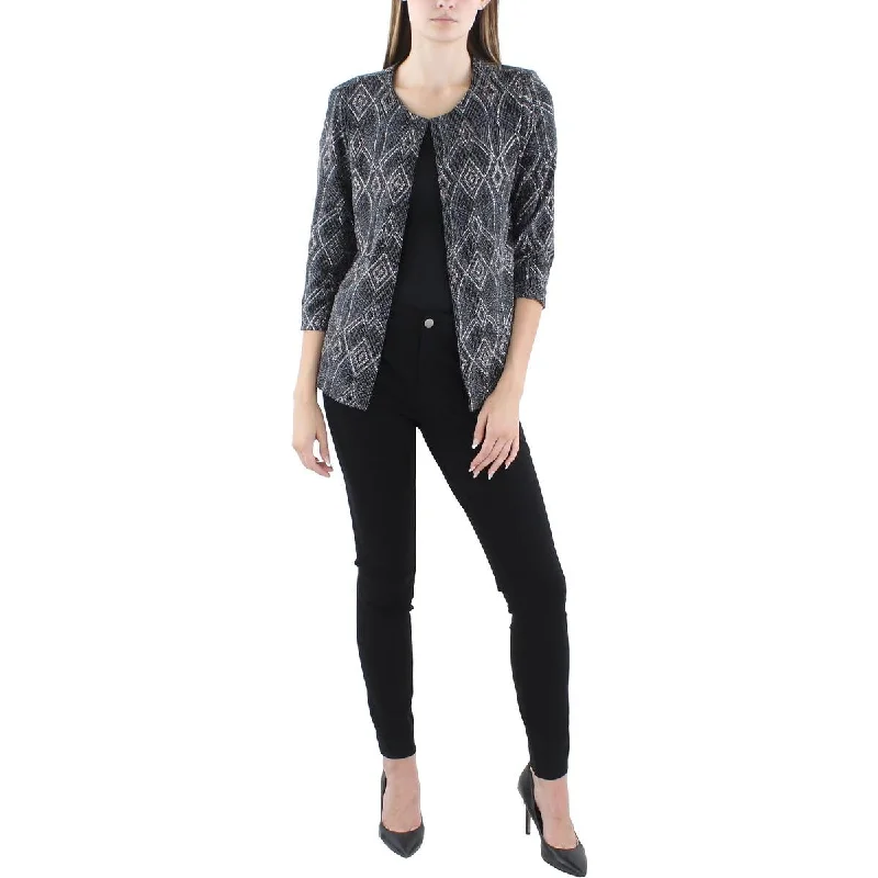 Oversized Women's Checkered Blazers in Black and White for a Trendy StyleAlex Evenings Womens Glitter Cardigan Collarless Blazer Oversized Women's Checkered Blazers in Black and White for a Trendy StyleAlex Evenings Womens Glitter Cardigan Collarless Blazer