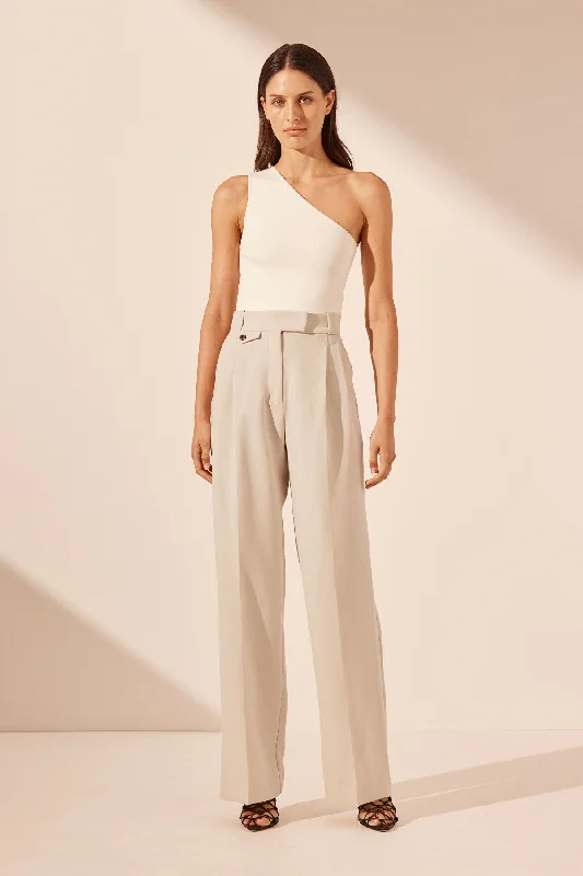 ribbed women cardigan with a classic textureBASIC ONE SHOULDER TOP - IVORY