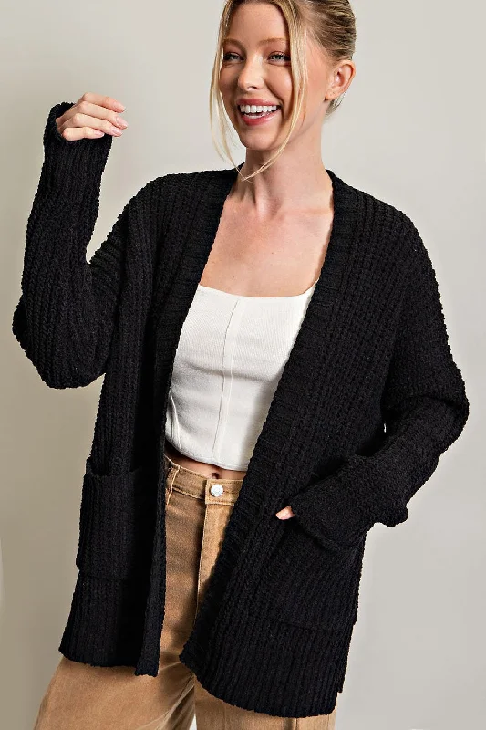 cashmere blend women cardigan for a luxurious feelBlack Brushed Chenille Knit Cardigan cashmere blend women cardigan for a luxurious feelBlack Brushed Chenille Knit Cardigan