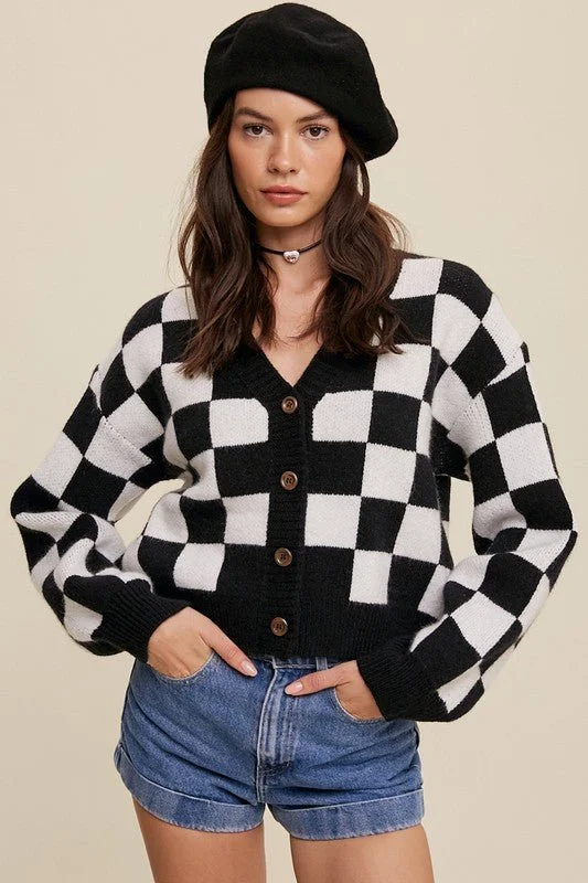 lightweight women cardigan for spring and fallBold Gingham Cropped Cardigan