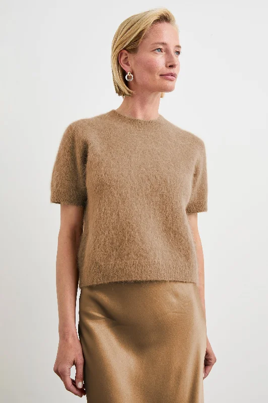 color block women cardigan with bold huesBRIAR TOP - CAMEL