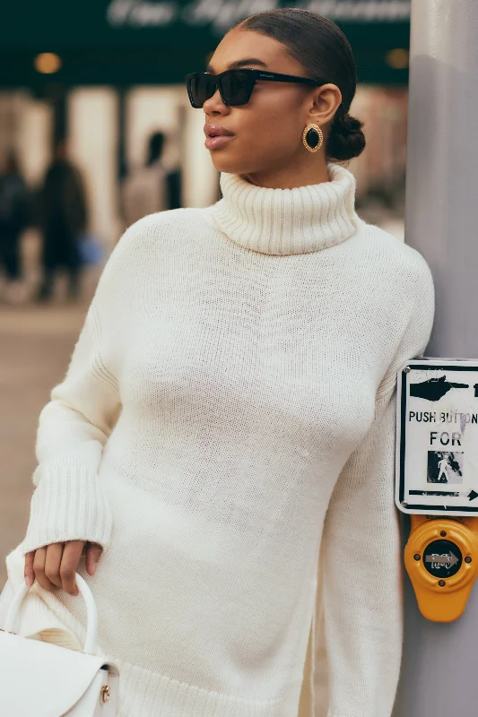 long length women cardigan with side slitsBrittany High Neck Knit Jumper - Ivory