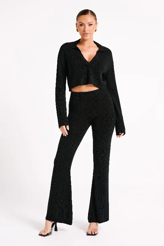 cropped women cardigan to pair with high - waisted jeansCarlota Knit Pants - Black