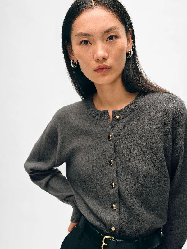 boyfriend style women cardigan for a relaxed fitCashmere Gold Button Cardigan