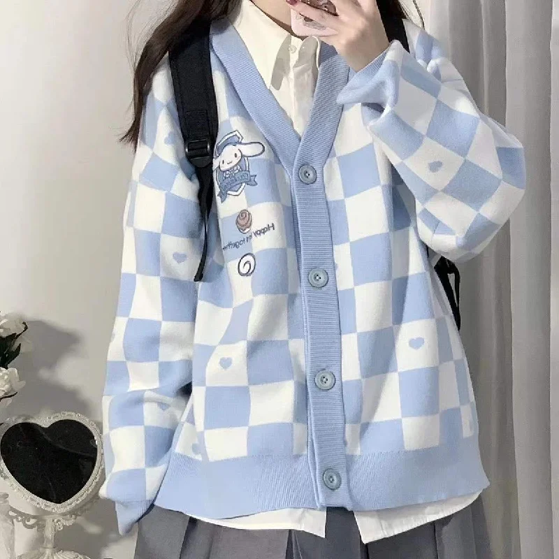 boyfriend style women cardigan for a relaxed fitCinnamoroll Buttoned Blue Cardigan