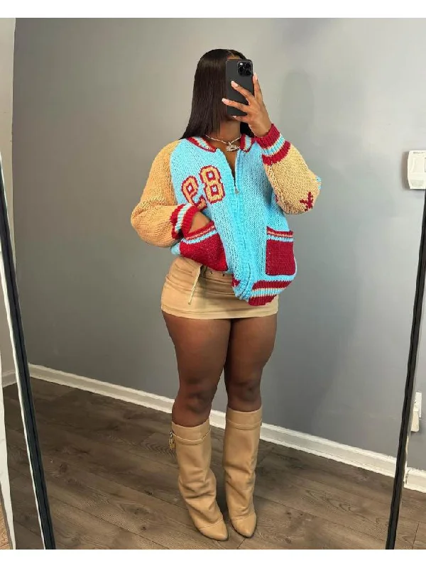 oversized women cardigan for a trendy and cozy lookColorblock Knitting Baseball Jacket Zipper Cardigan oversized women cardigan for a trendy and cozy lookColorblock Knitting Baseball Jacket Zipper Cardigan