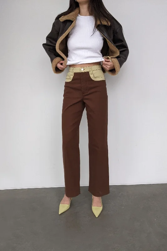 boyfriend style women cardigan for a relaxed fitCOLOUR BLOCK TWILL PANT