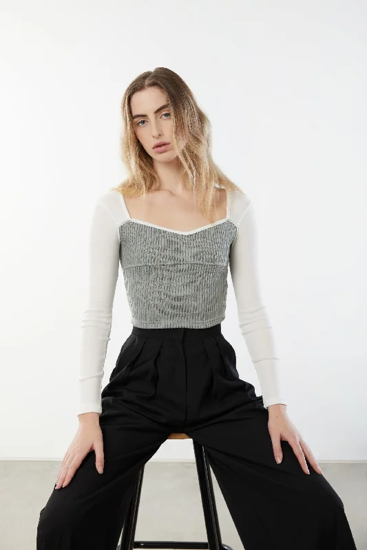 maternity women cardigan for expecting momsCONTRAST SLEEVE SWEETHEART NECK TOP