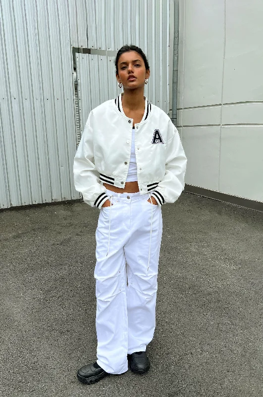 boyfriend style women cardigan for a relaxed fitCROPPED VARSITY JACKET