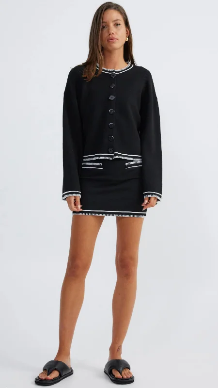 ribbed women cardigan with a classic textureDaphne Cardigan - Black / White