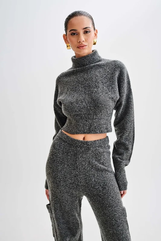 long length women cardigan with side slitsDarius Turtleneck Knit Crop Top - Charcoal Marle long length women cardigan with side slitsDarius Turtleneck Knit Crop Top - Charcoal Marle