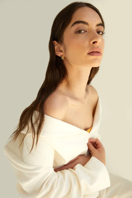 button down women cardigan with vintage buttonsDOUBLE HOOP STONE EARRING