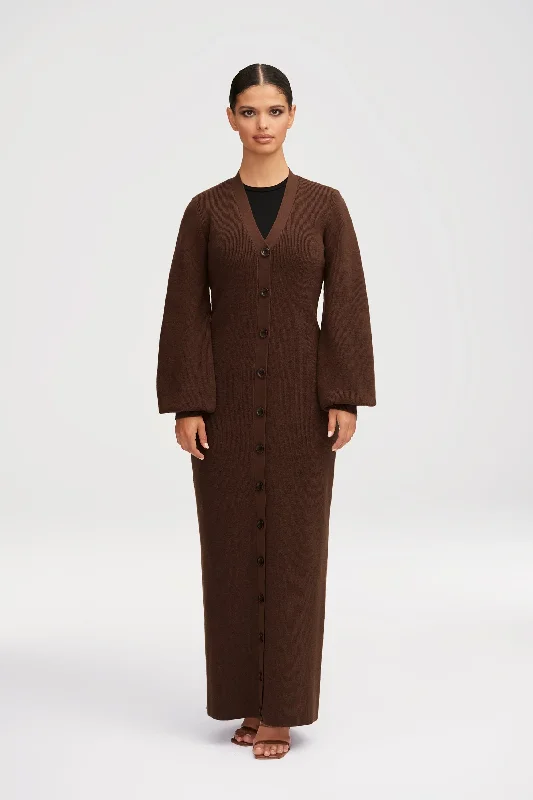 hand knitted women cardigan with artisanal charmEvelyn Button Down Knit Maxi Cardigan Dress