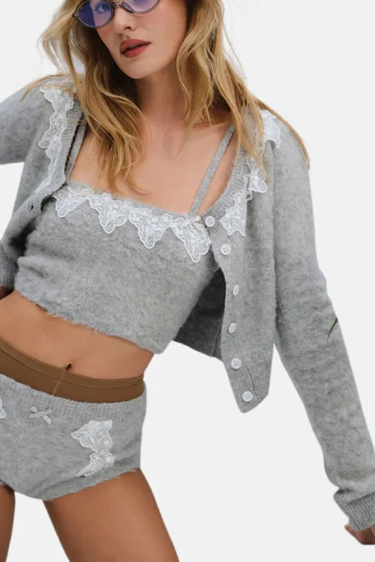 long length women cardigan with side slitsArinah Cardigan Grey