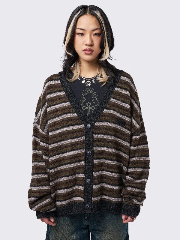 lightweight women cardigan for spring and fallGilmore Brown Striped Knit Cardigan