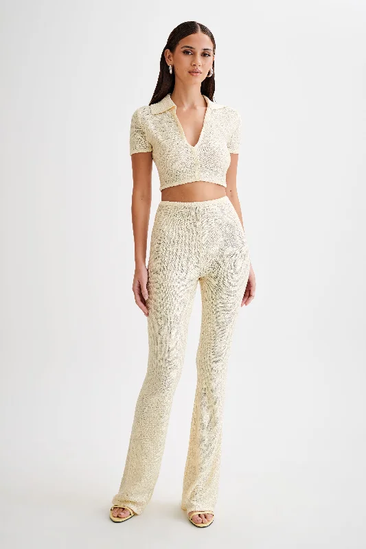 hooded women cardigan for added warmth and styleHuntley Sequin Knit Pants - Lemon