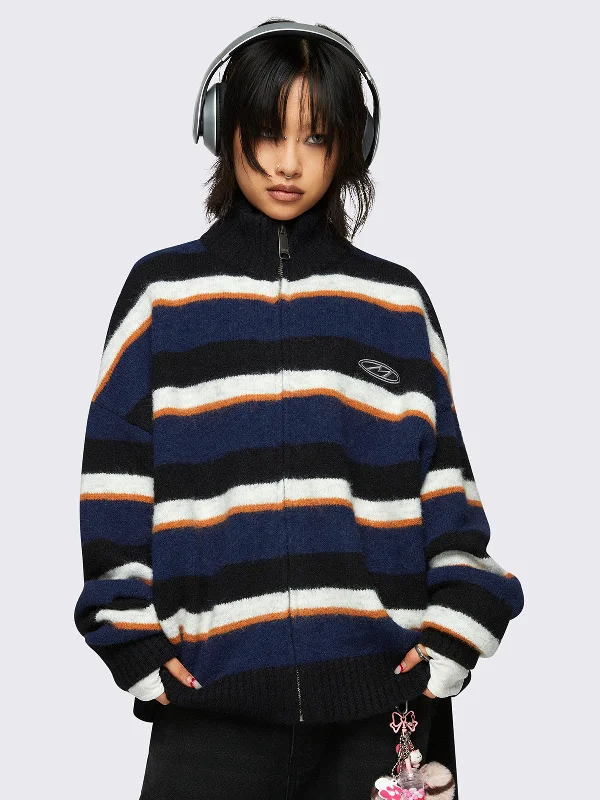 v neck women cardigan to elongate the necklineJane Striped Cardigan