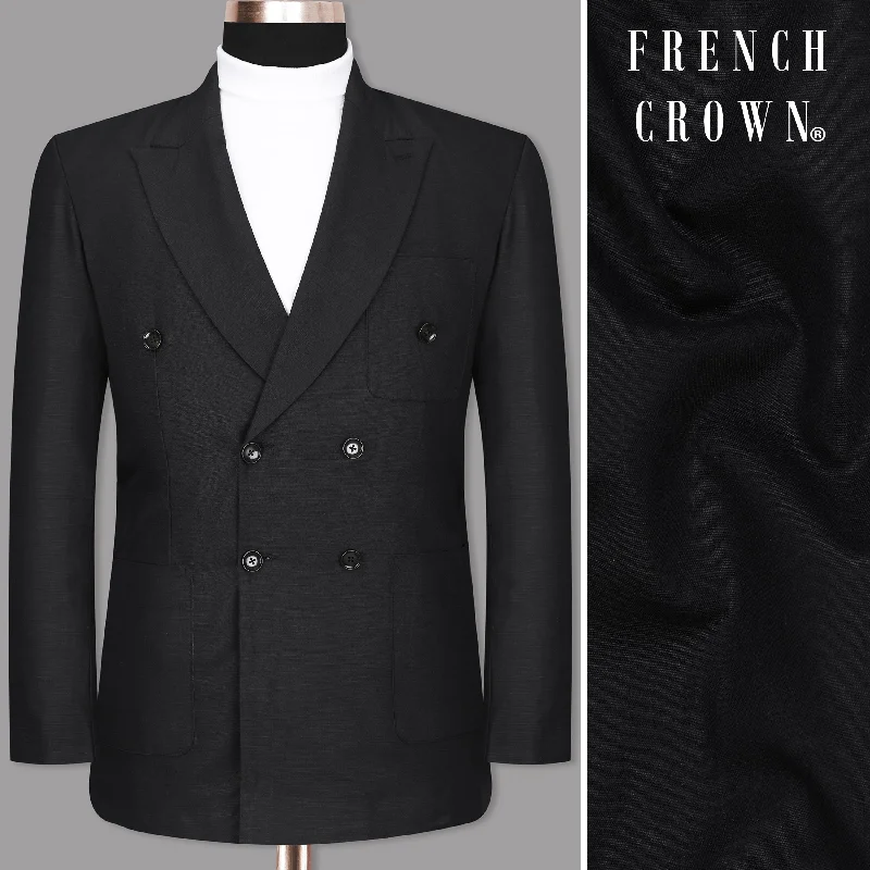 Single - Breasted Women's Linen Blend Blazers in Earth Tones for Casual WearJet Black Solid Luxurious Linen Double-breasted Sports Blazer Single - Breasted Women's Linen Blend Blazers in Earth Tones for Casual WearJet Black Solid Luxurious Linen Double-breasted Sports Blazer