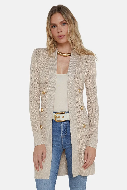 color block women cardigan with bold huesNoe Double-Breasted Cardigan Pecan