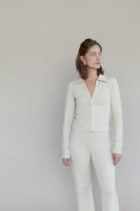 long length women cardigan with side slitsRIBBED POLO TOP