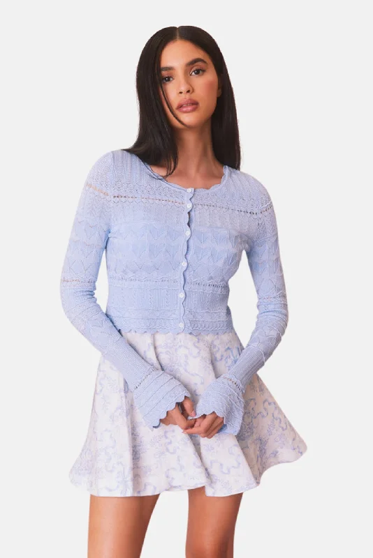 floral print women cardigan for a feminine touchMedia Pointelle Scallop Cardigan Morning Tide floral print women cardigan for a feminine touchMedia Pointelle Scallop Cardigan Morning Tide