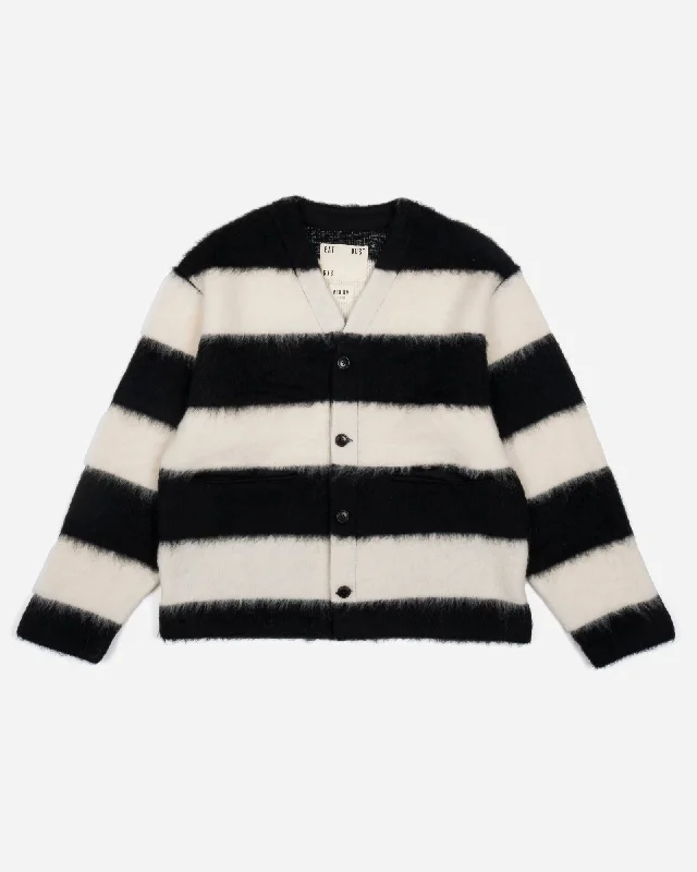 oversized women cardigan for a trendy and cozy lookBasic Cardigan Mohair Stripes Black / White oversized women cardigan for a trendy and cozy lookBasic Cardigan Mohair Stripes Black / White