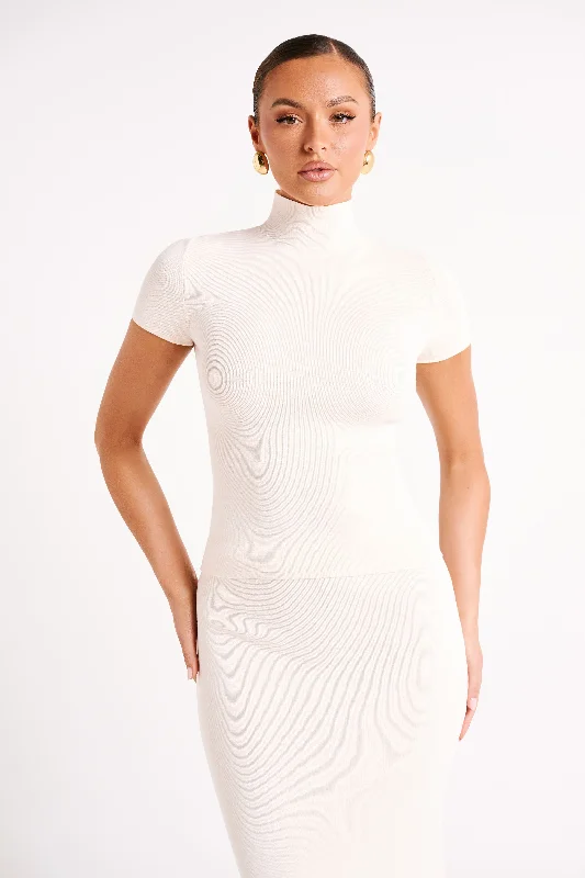 maternity women cardigan for expecting momsMarianna Ribbed High Neck Top - Ivory