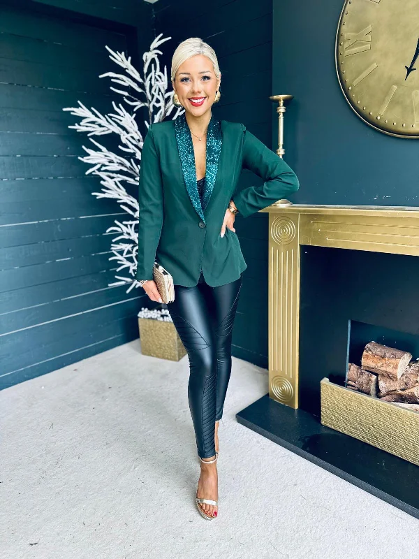 Women's Tailored Stretch Blazers in Navy Blue for Business MeetingsMenlo Sequin Detail Blazer Forest Women's Tailored Stretch Blazers in Navy Blue for Business MeetingsMenlo Sequin Detail Blazer Forest