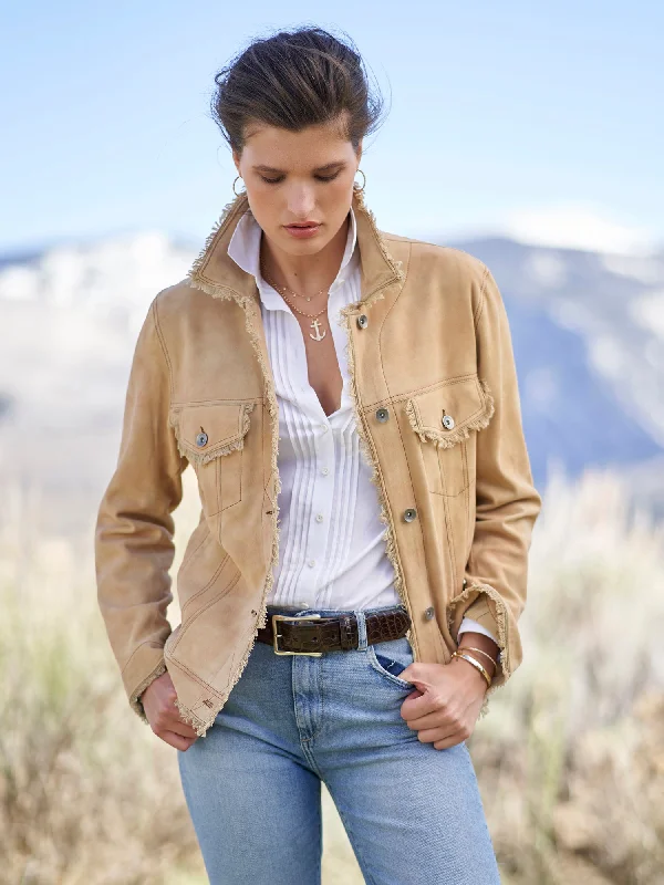 Double - Breasted Women's Leather Blazers in Taupe for an Edgy LookNatalie Waxed Suede Jean Jacket Double - Breasted Women's Leather Blazers in Taupe for an Edgy LookNatalie Waxed Suede Jean Jacket