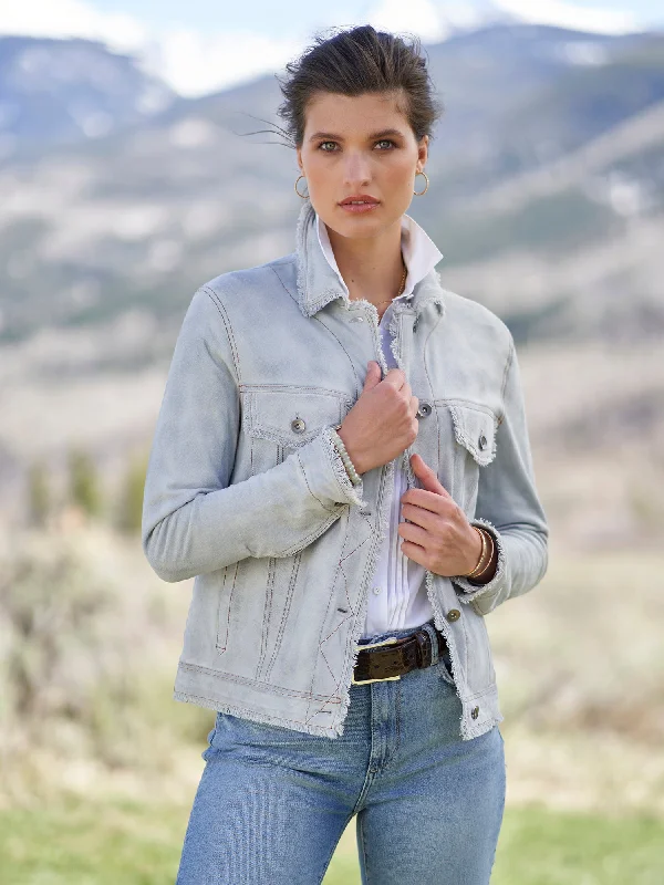 Women's Notched Lapel Blazers in Beige for a Timeless OutfitNatalie Waxed Suede Jean Jacket Women's Notched Lapel Blazers in Beige for a Timeless OutfitNatalie Waxed Suede Jean Jacket