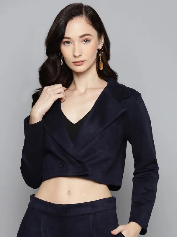 Women's Slim - Fit Blazers in Charcoal Gray for a Professional AppearanceNavy Suede Crop Blazer