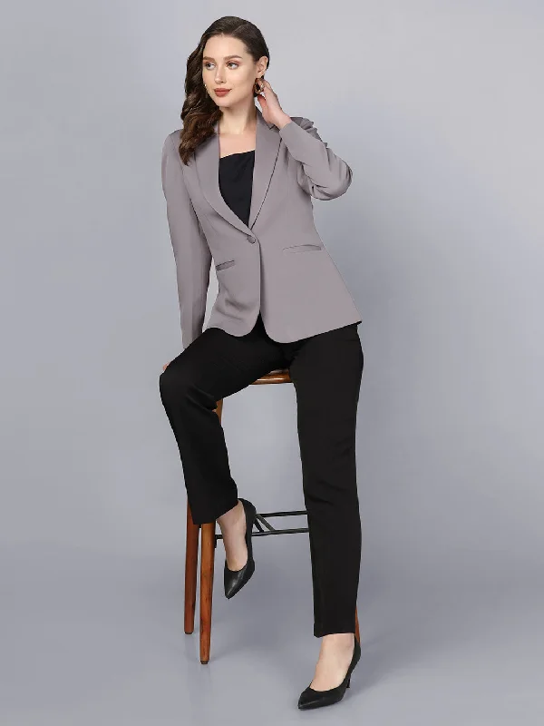 Oversized Women's Checkered Blazers in Black and White for a Trendy StyleNotch Collar Stretch blazer- Grey Oversized Women's Checkered Blazers in Black and White for a Trendy StyleNotch Collar Stretch blazer- Grey