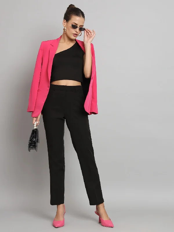 Plus Size Women's Military - Inspired Blazers with Gold Accents for a Bold LookNotch Collar Stretch blazer- Hot Pink Plus Size Women's Military - Inspired Blazers with Gold Accents for a Bold LookNotch Collar Stretch blazer- Hot Pink