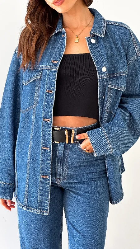 cable knit women cardigan with intricate patternsOrganic Denim Jacket - Vintage Blue